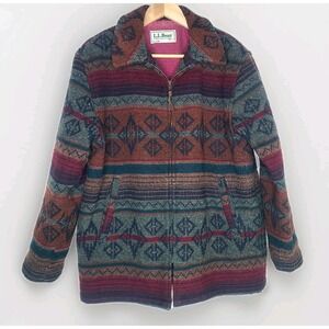 Vtg‎ LL Bean Wool Aztec Southwestern Zip Jacket Womens Freeport Maine USA
